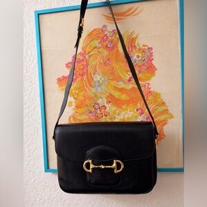 Céline Black Leather Horsebit Shoulder Bag Gold Hardware Vintage Classic